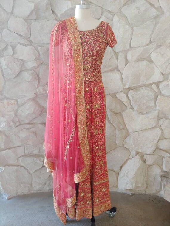 Vintage 3 piece Lengha and Blouse Ghagra Choli Indian Set | XS