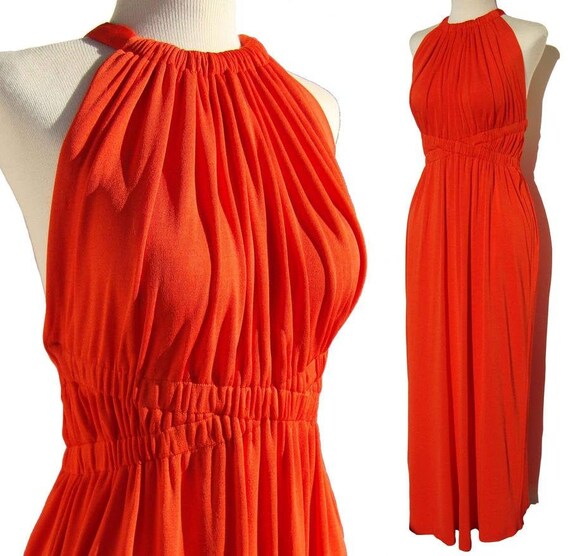 Vintage 70s Donald Brooks Dress Tangerine Orange G