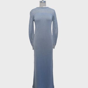 1970s Vintage Powder blue lurex knit maxi dress Small Medium