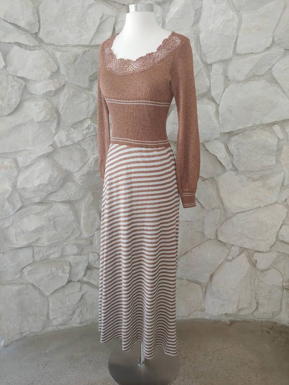 1970s Vintage Lurex Metallic Wenjilli Maxi Knit D… - image 2