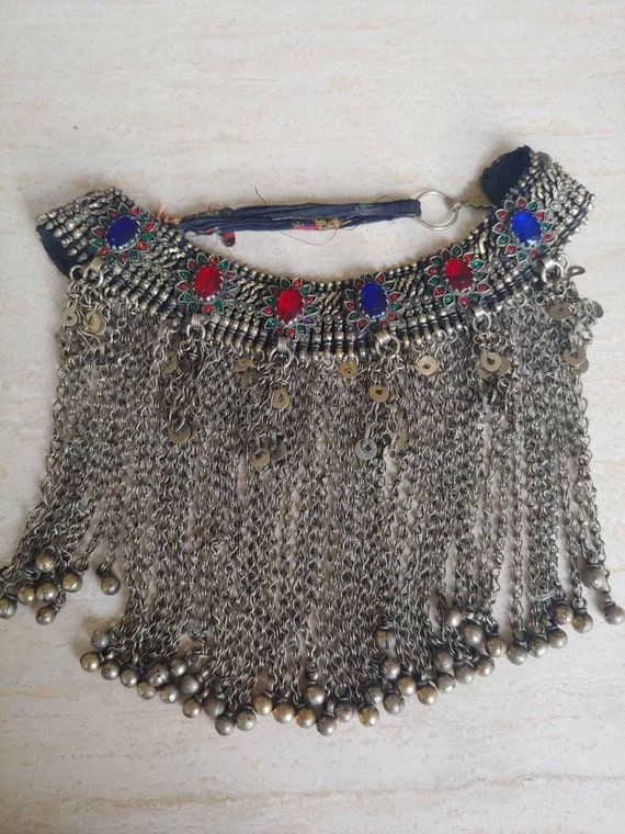 Vintage Afghan Bib Tribal Necklace - image 1