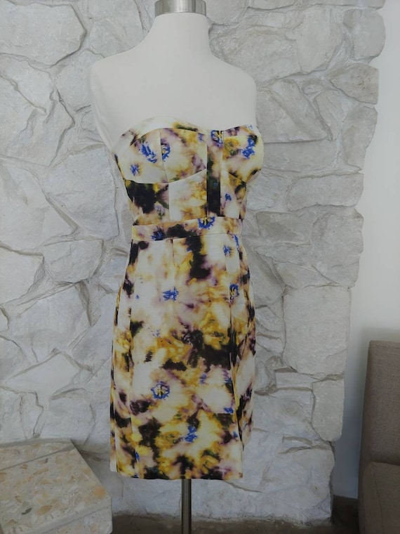 Vintage 2000s Silk Watercolor Strapless Dress | S… - image 1