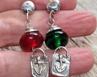 Captain Kate McCue's Port & Starboard Running Lights Anchor Earring, Nautical Jewelry, Boat Lover, Lady Captain Earrings, Yacht Club Jewelry