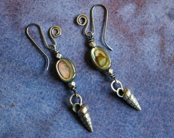 Abalone and Sterling Silver Shell Earrings/Beach Jewelry/Shell Earrings/Island Styel/ Tropical Jewelry/Abalone Jewelry