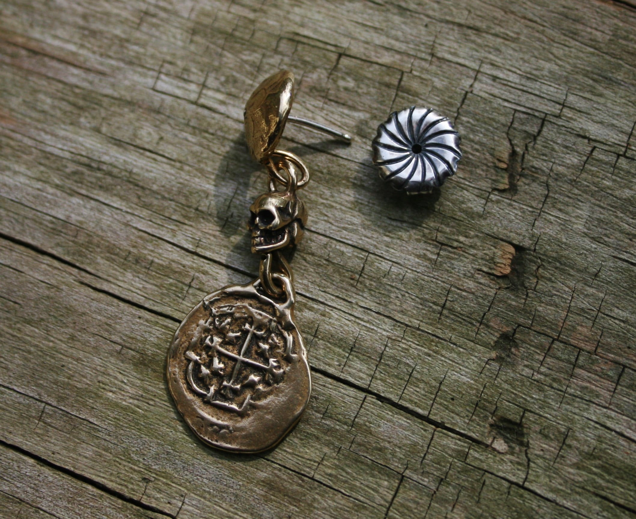 SINGLE Pirate Earring in Gold Bronze Spanish Coin Earring | Etsy