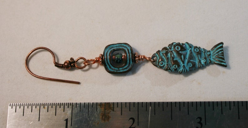 fIShY FrIdAY Earrings! Mykonos Green Patina Fishy-fish EarringsBeach EarringsBeach JewelryBeach EarringsGreen and CopperFish Earrings