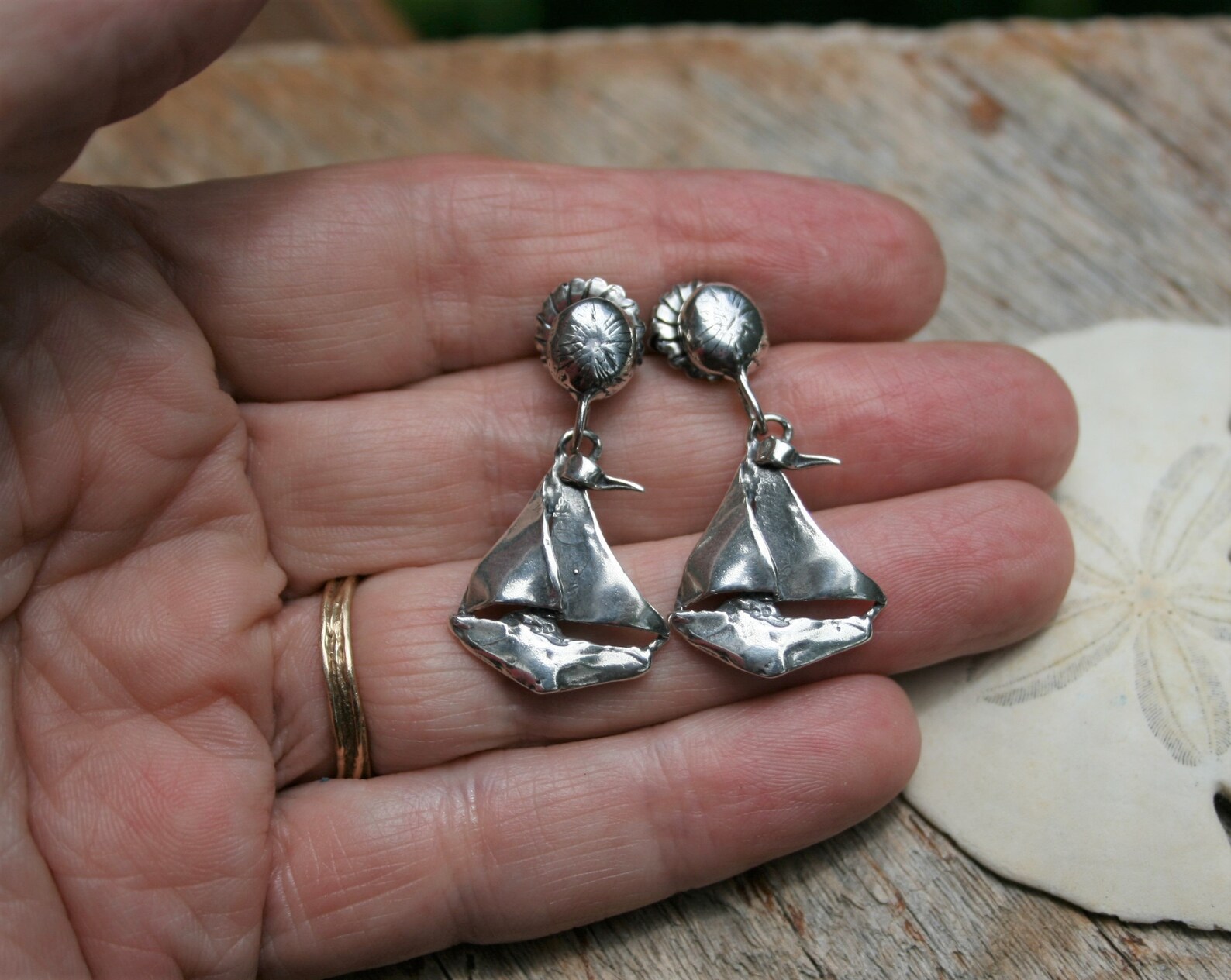 silver sailboat earrings