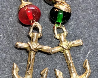 AHOY SAILORS!! Port and Starboard ANCHOR Earrings in Nugold Bronze, Nautical Jewelry,Lady Captain Earrings, Yacht Club gift for woman sailor