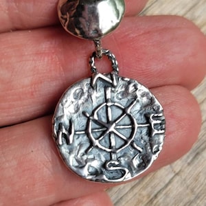 Men&#39;s sterling silver compass earring, gift for seamen and sailors, pirate jewelry, pirate earrings