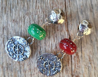 Port and Starboard COMPASS EARRINGS in Sterling silver and handmade glass Gift for sailor/ captain, first mate, nautical jewelry