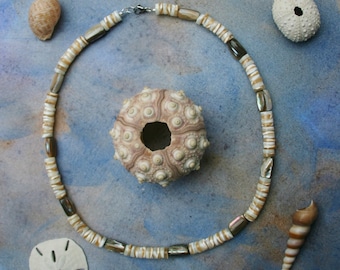 CLASSY SURFER Men's Abalone Necklace, Abalone and Mother of Pearl Unisex Necklace, Surfer Necklace, Tropical Island Style, Beach Jewelry