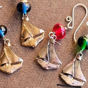 SAILBOAT EARRINGS! Sterling Silver or Gold Bronze Sailboat Earrings, Nautical Jewelry, Artisan Beach Jewelry, Yacht Club Jewelry, Cruisewear