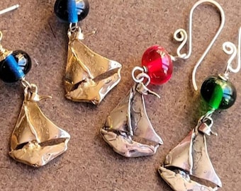SAILBOAT EARRINGS! Sterling Silver or Gold Bronze Sailboat Earrings, Nautical Jewelry, Artisan Beach Jewelry, Yacht Club Jewelry, Cruisewear