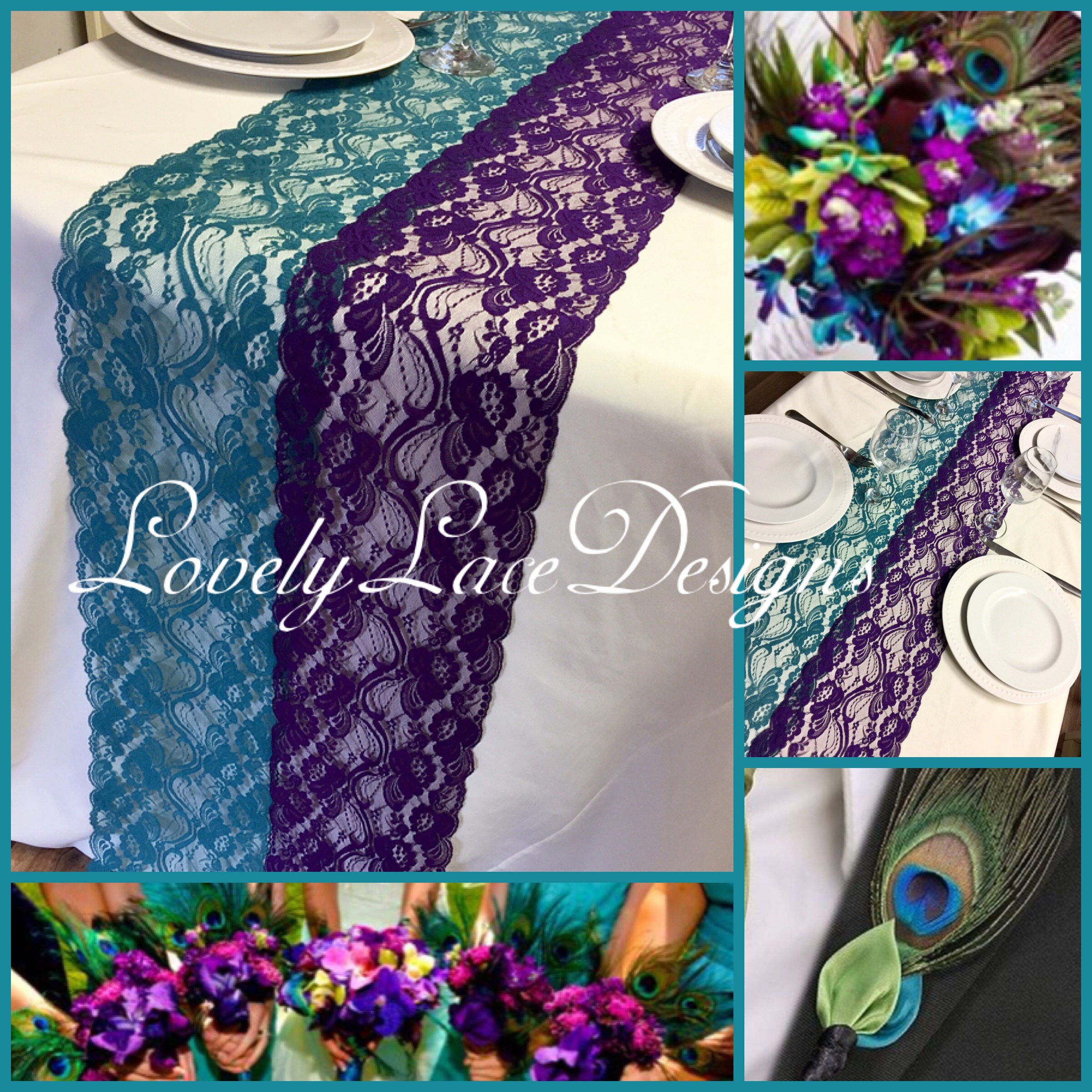 Peacock Weddings Purple Teal Green Lace Table Runners3ft 11ft X