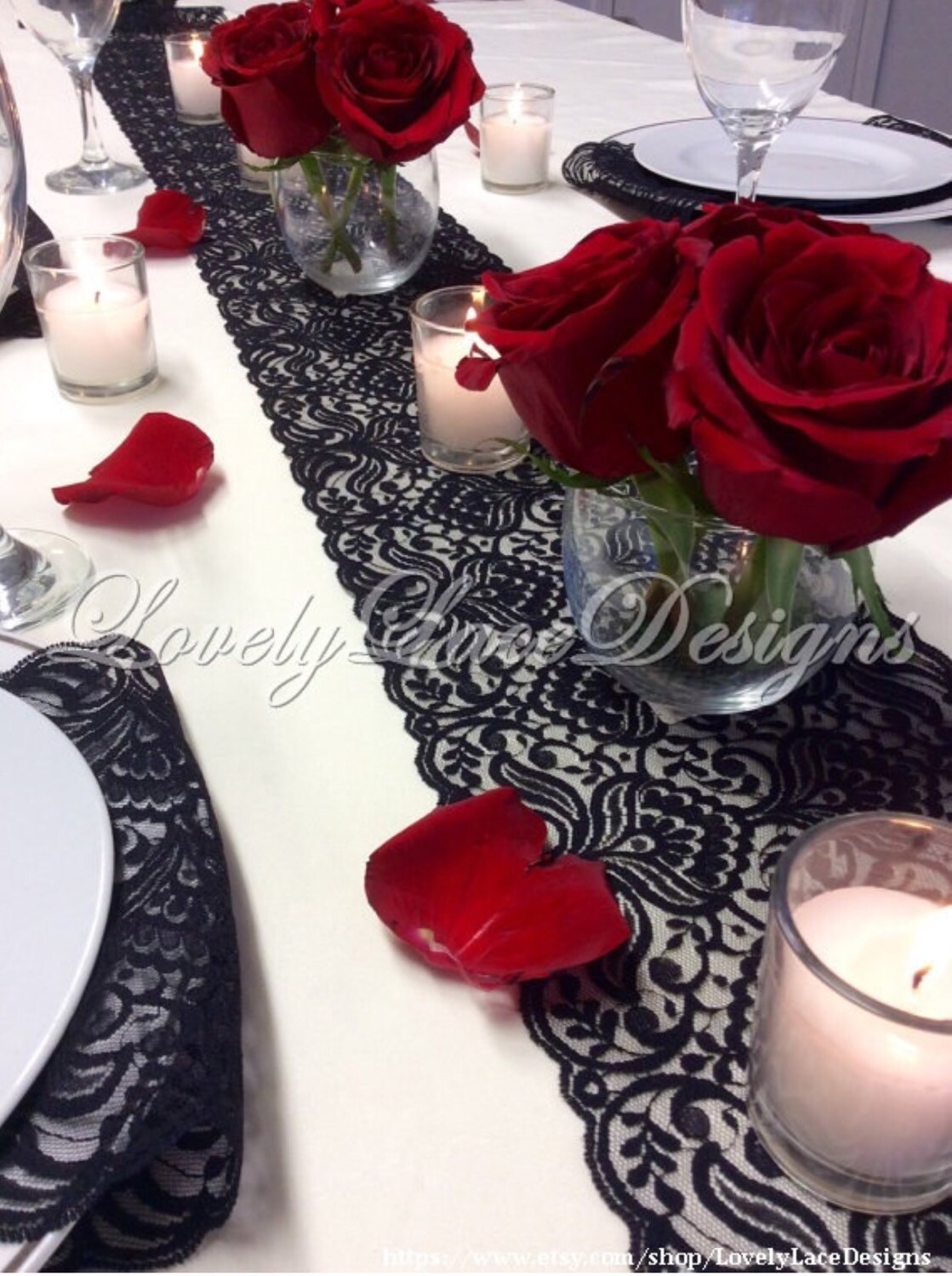 BLACK Lace Table Runner 3ft 10ft X 65in Lace Table Overlay Table