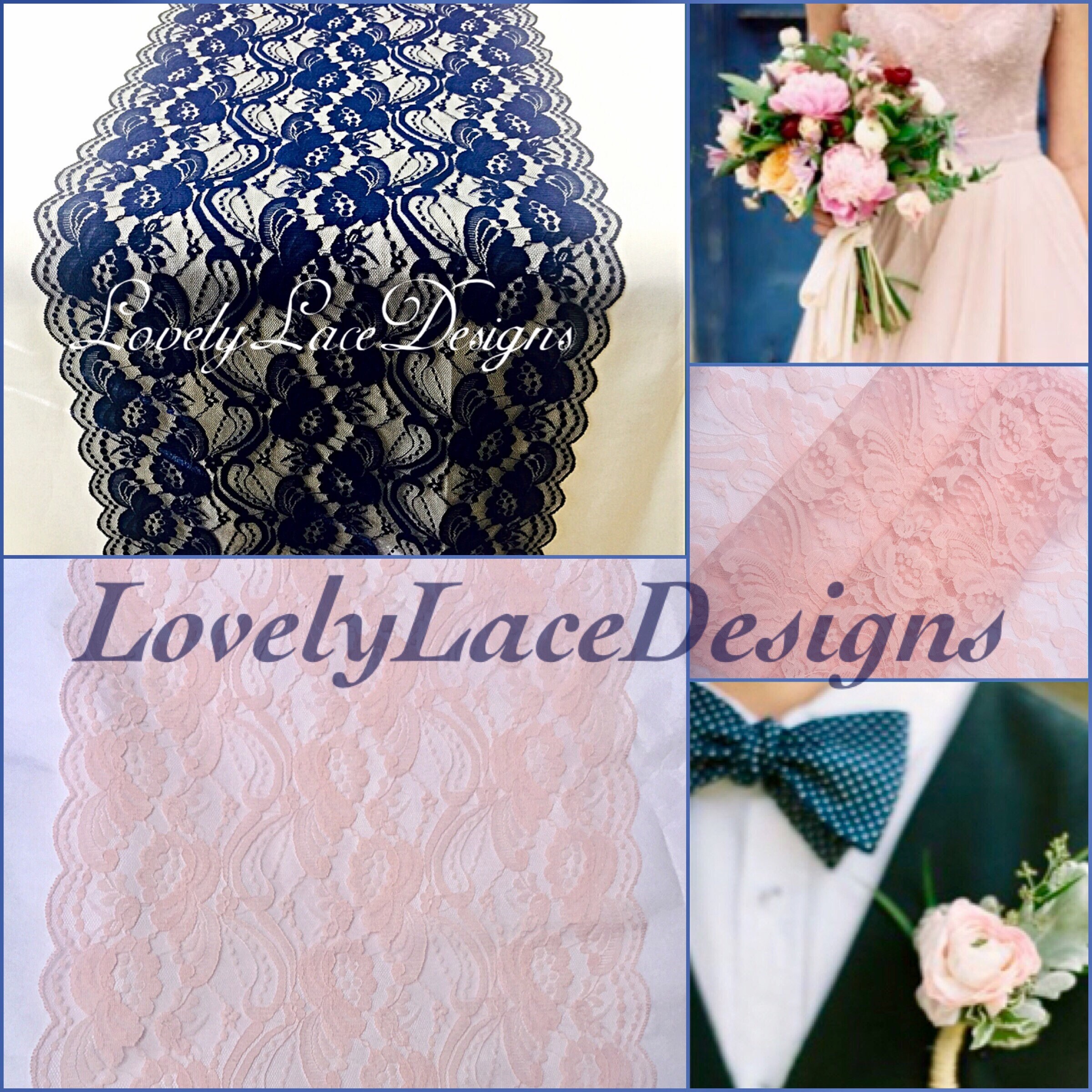 Wedding Lace Table Runner 12in Wide Wedding Decor Table Decor Navy