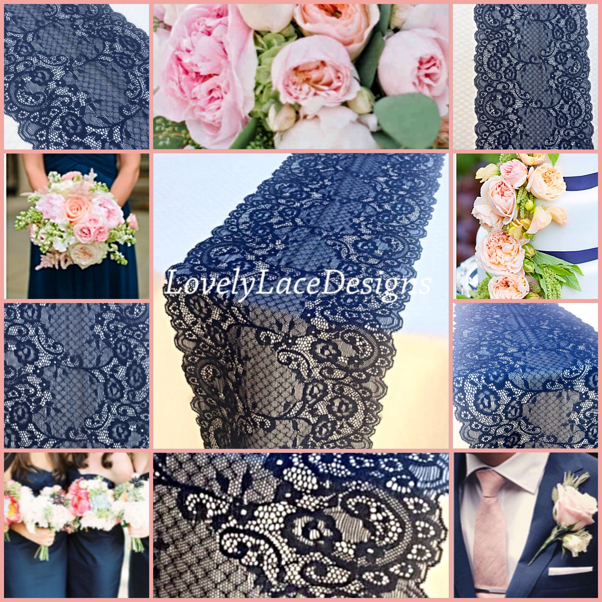 30ft Navy Blue Lace Table Runner 8wide Wedding Decor Table