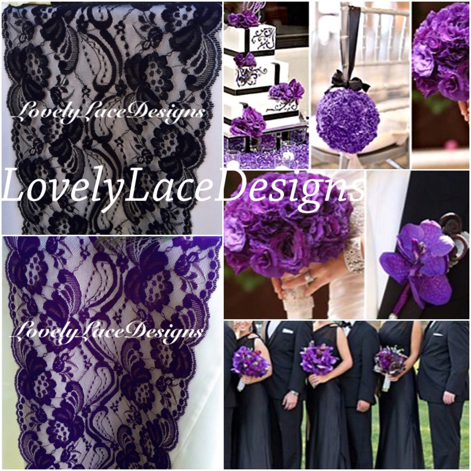 Purple Black Lace Table Runner 3ft 10ft X 7 Wide Wedding Decor Gallery Photo
