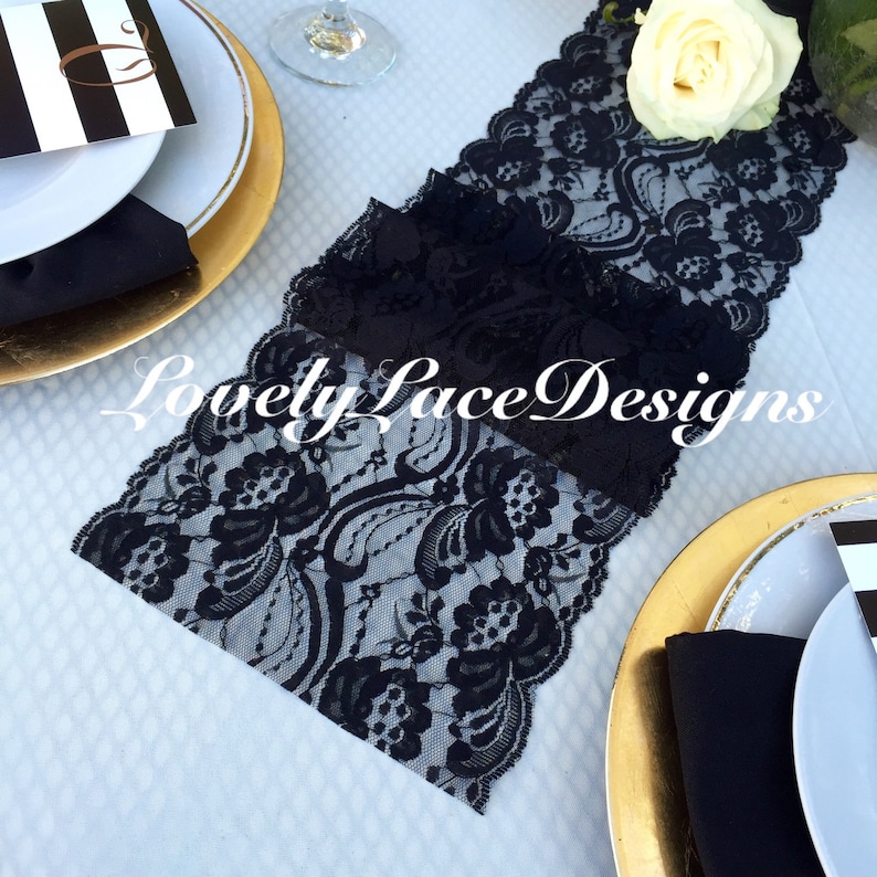 Black Lace Table Runner/ 3ft to10ft long x 7 Etsy