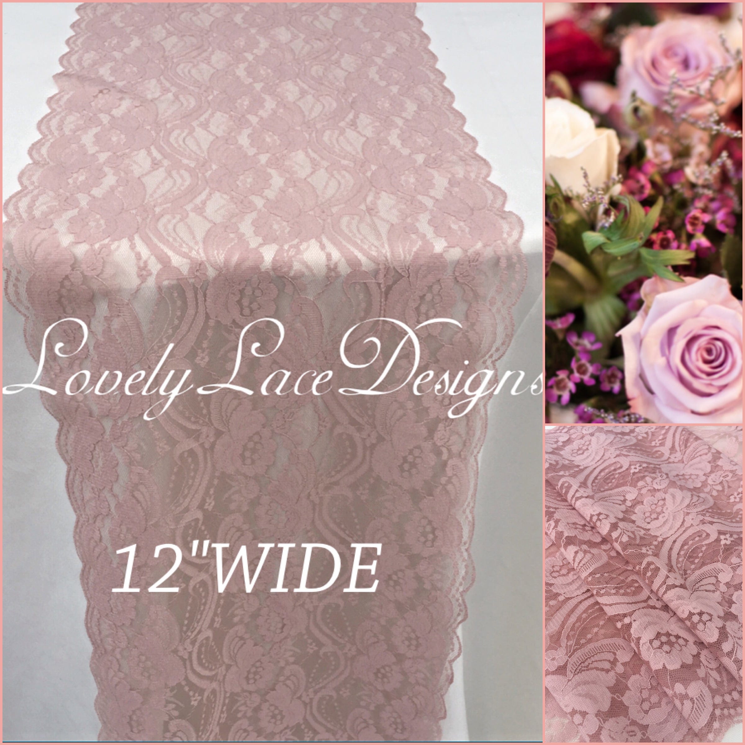 20ft Dusty Rose Lace Table Runner 12wide Lace Overlay Weddinds