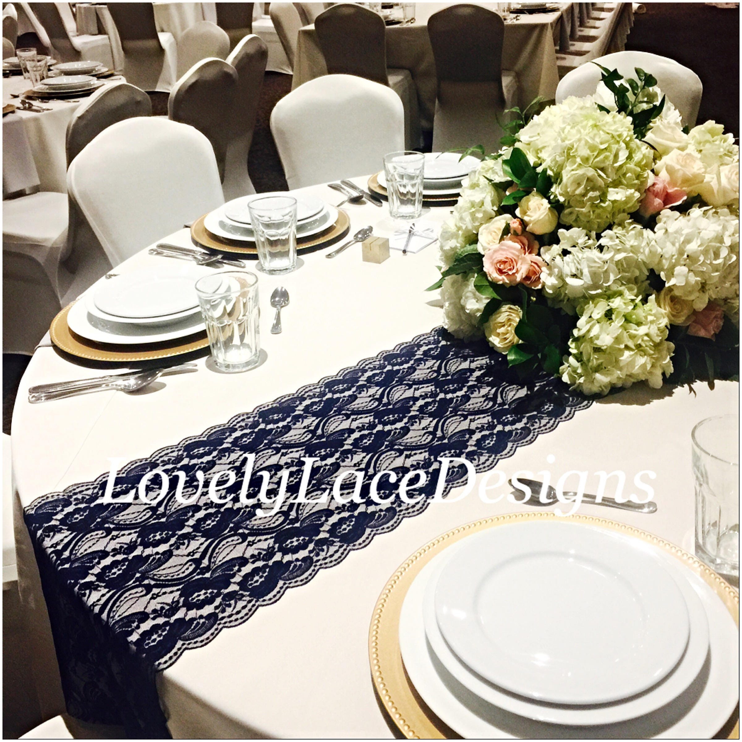 30ft NAVY WEDDINGS Navy Lace Table Runner 12wide Nautical Rustic