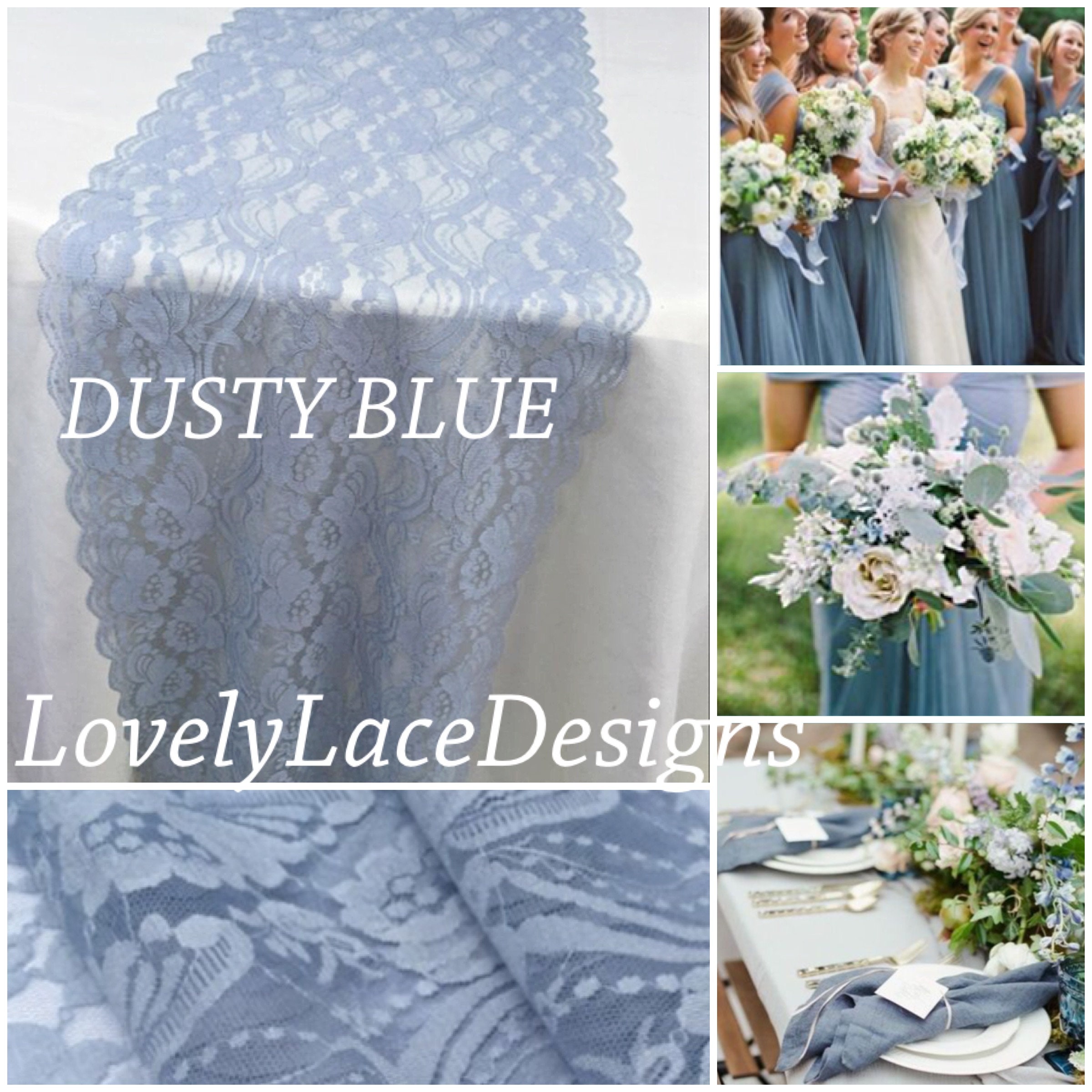DUSTY BLUE Lace Table Runner 12 Wide 3ft 11ft Long Wedding Decor