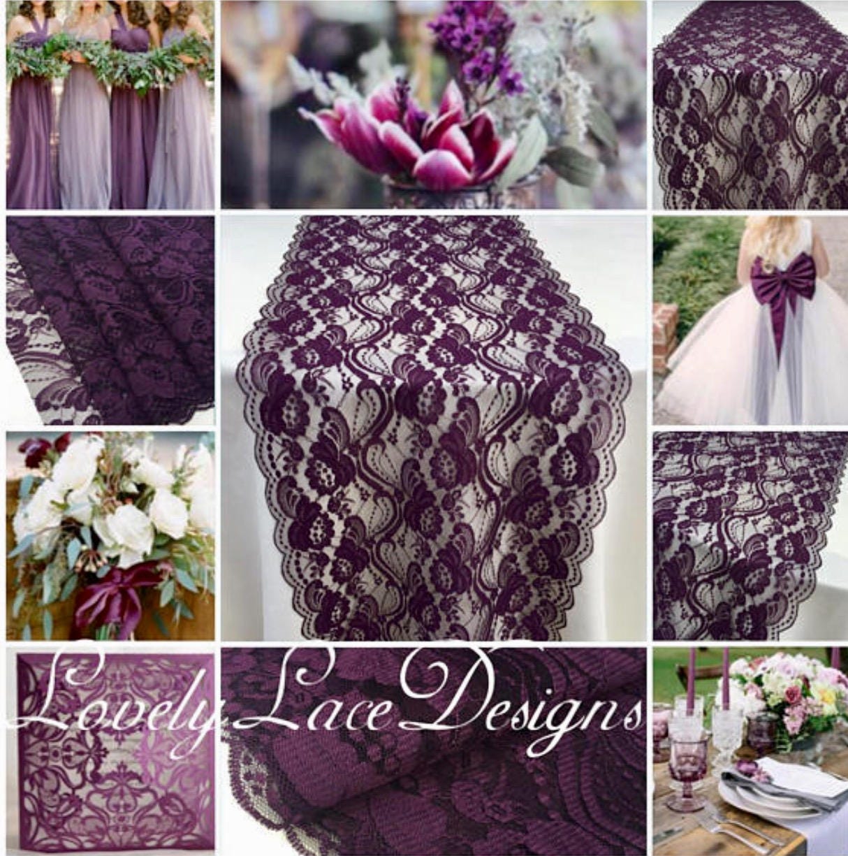 Plum Eggplant Lace Table Runner 12 Wide 12ft 20ft Wedding Decor Tabletop Decor Reception Decoration Weddings Centerpiece