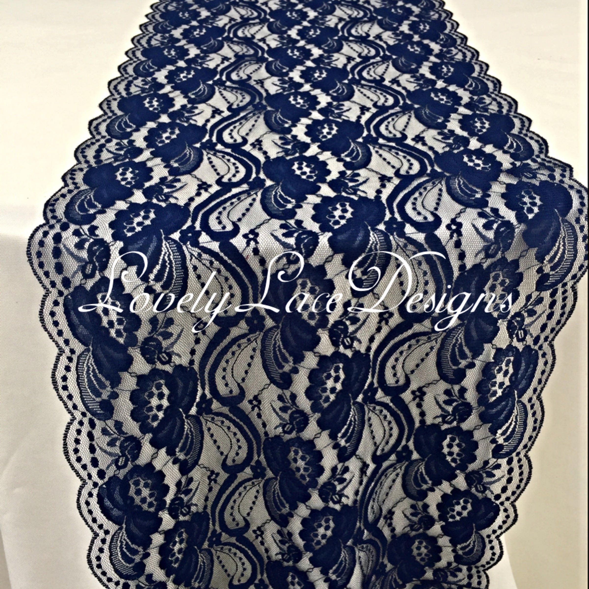 Navy Blue 12 Wide Dusty Blue Lace Runners 3ft To 11ft Long