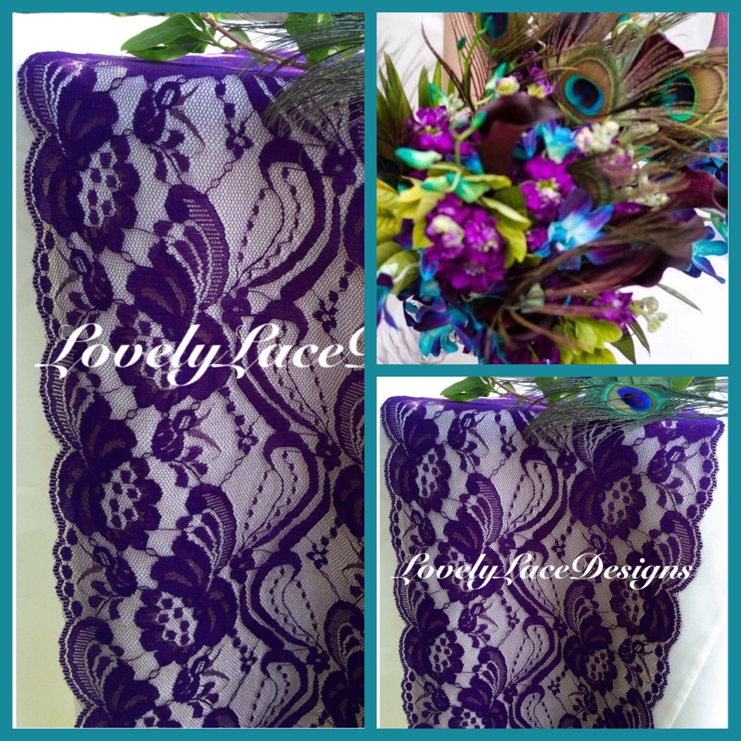 Peacock Weddings Purple Lace Table Runner 6ft 72long X 7 Wide