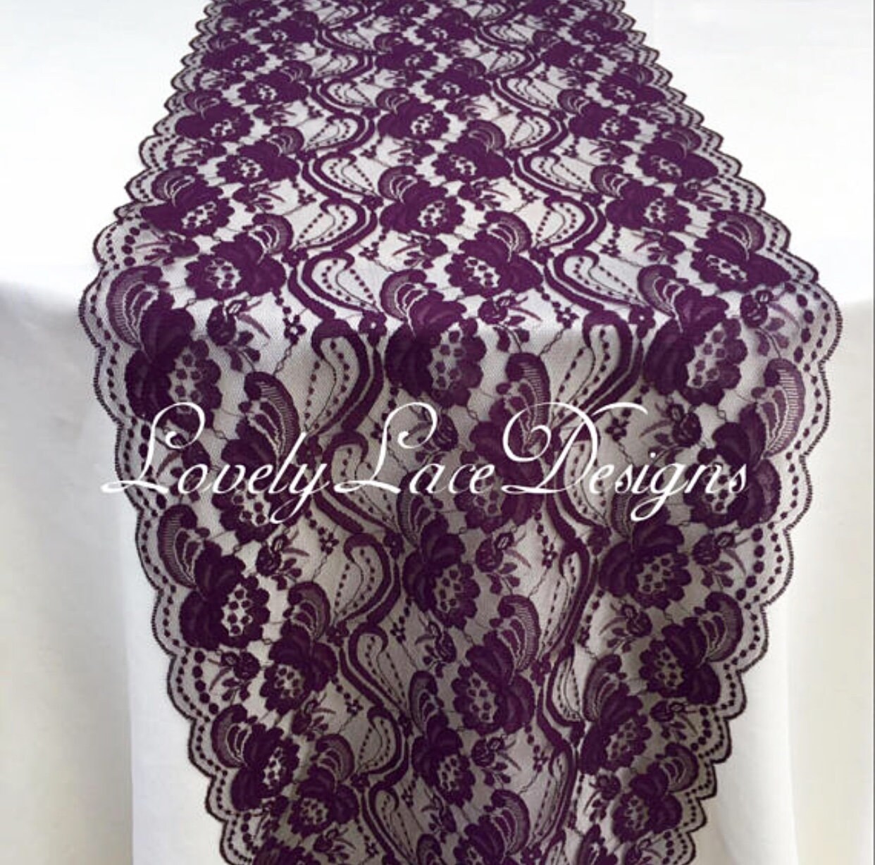 30ft Plum Eggplant Lace Table Runner 12 Wide Wedding Decor