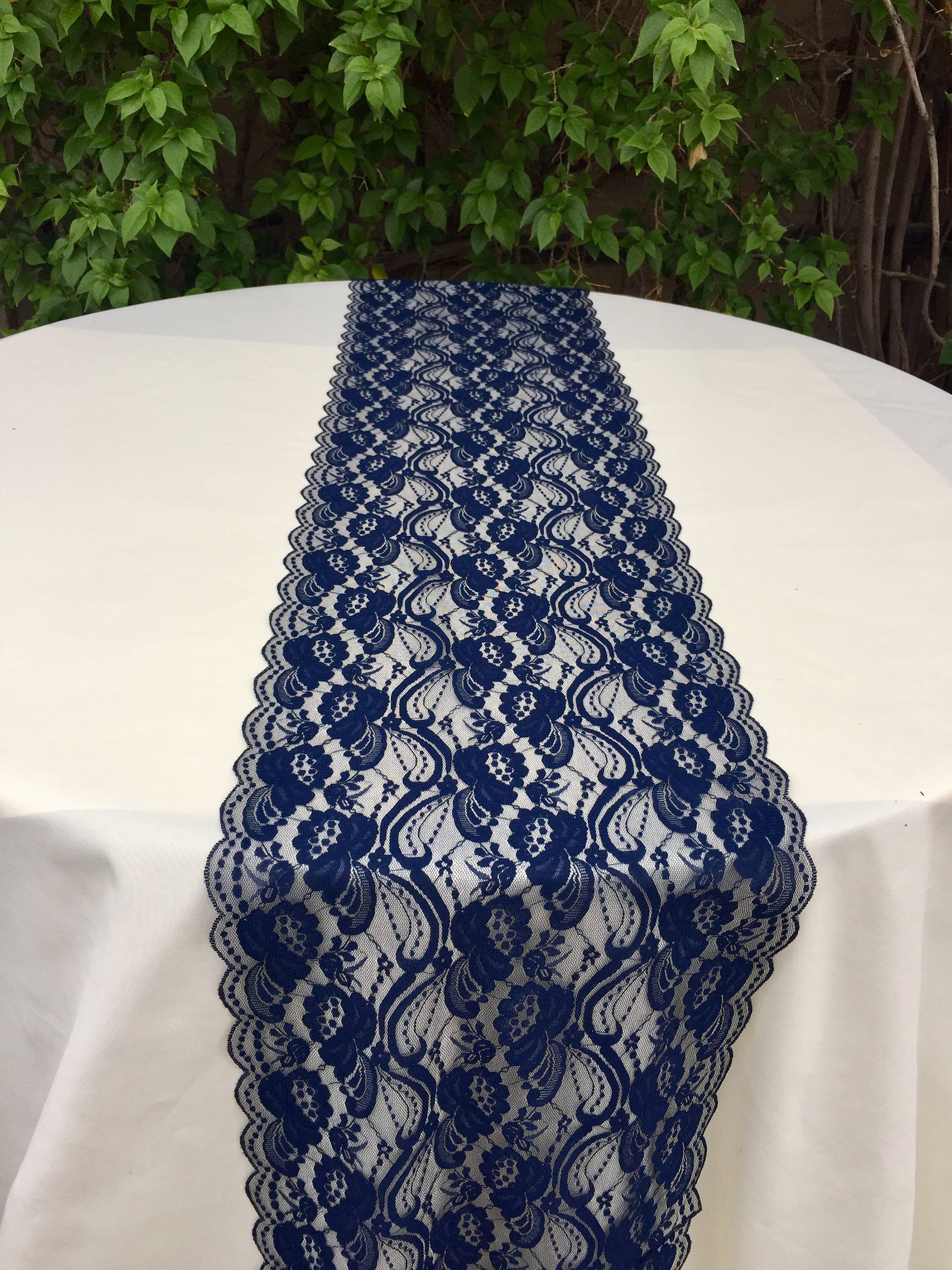 Navy Blue 12 Wide Dusty Blue Lace Runners 3ft To 11ft Long