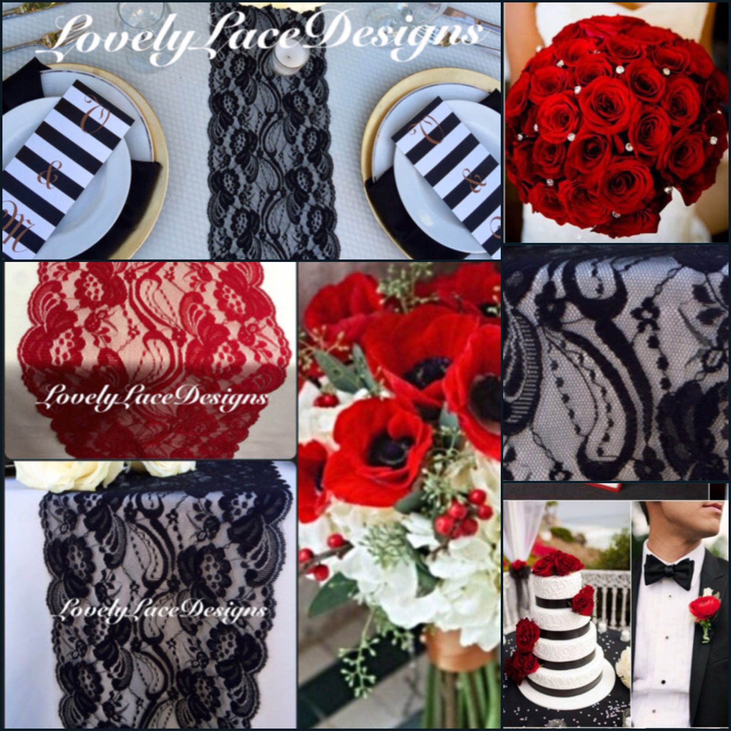 Red Black Weddings Lace Table Runners 3ft To 10ft Long X 7wide