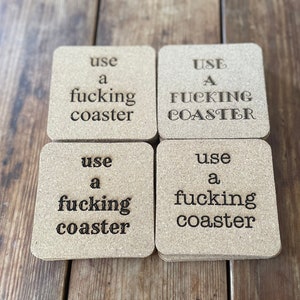 Laser Engraved Natural Cork Coasters Set of 4