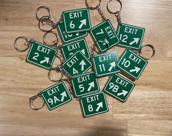 Mini Highway Exit Number Signage Keychain FREE PERSONALIZATION