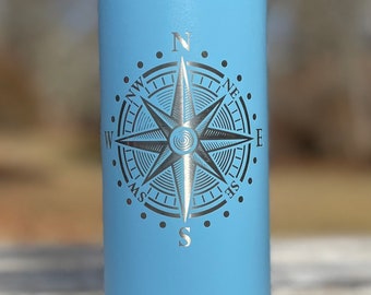 Compass Rose Engraved Insulated Water Bottle