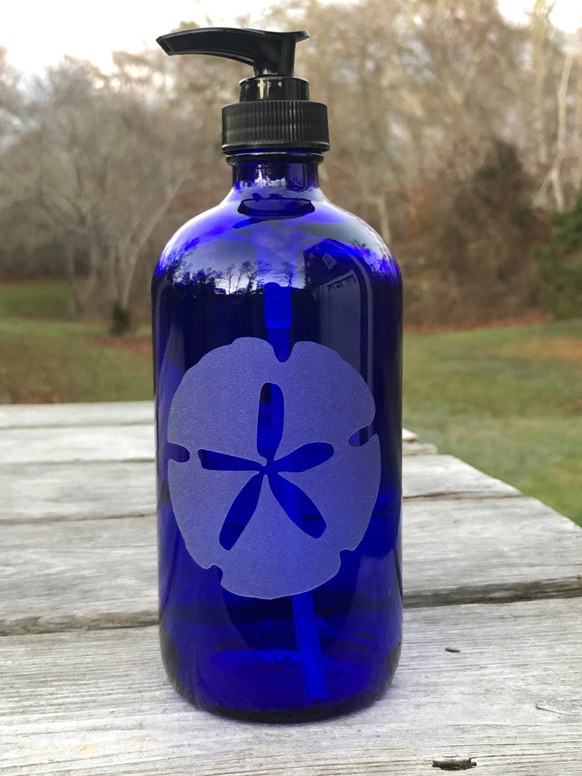 Cobalt Blue Glass Soap Dispenser With Etched Sand Dollar Etsy