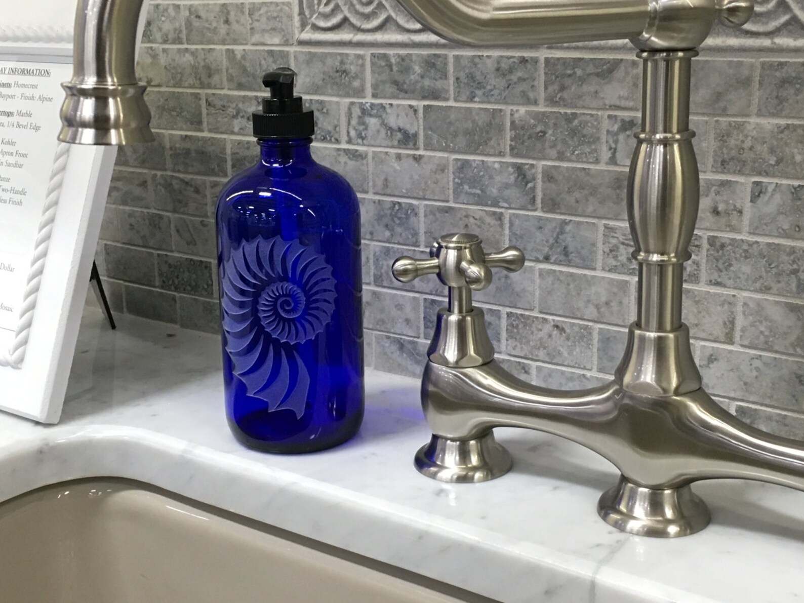 Cobalt Blue Glass Soap Dispenser With Etched Nautilus Etsy