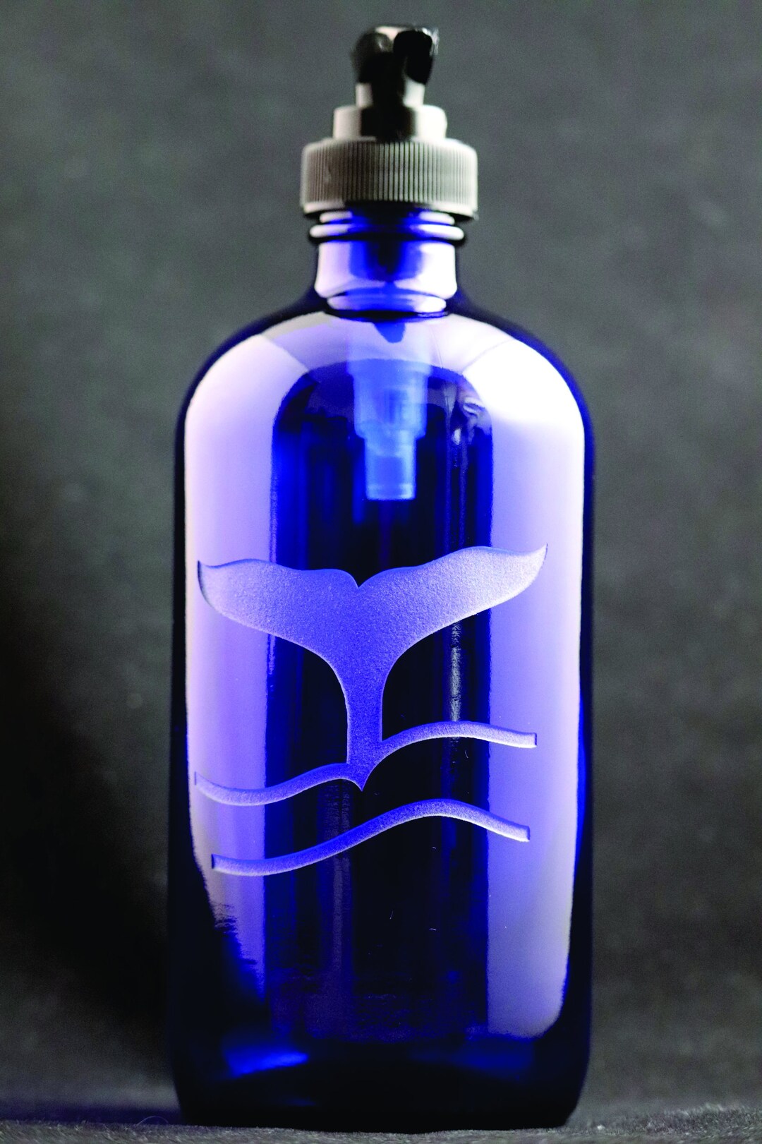 Cobalt Blue Glass Soap Dispenser With Etched Whale's Tail Etsy