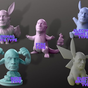 3D Printed Cute Tradable, Collectable, Eevee, Pikachu, Charmander, Geodude, Dwayne The Rock Johnson, Gag Gift