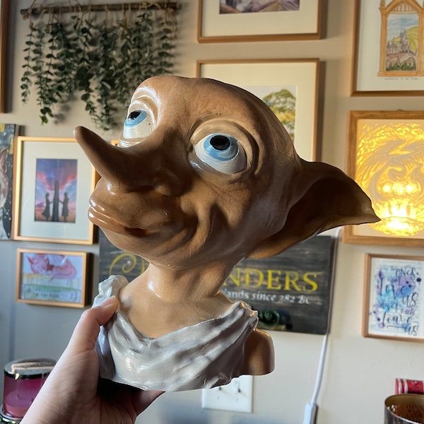 3D Printed + Hand Painted Kind Happy House Elf Bust