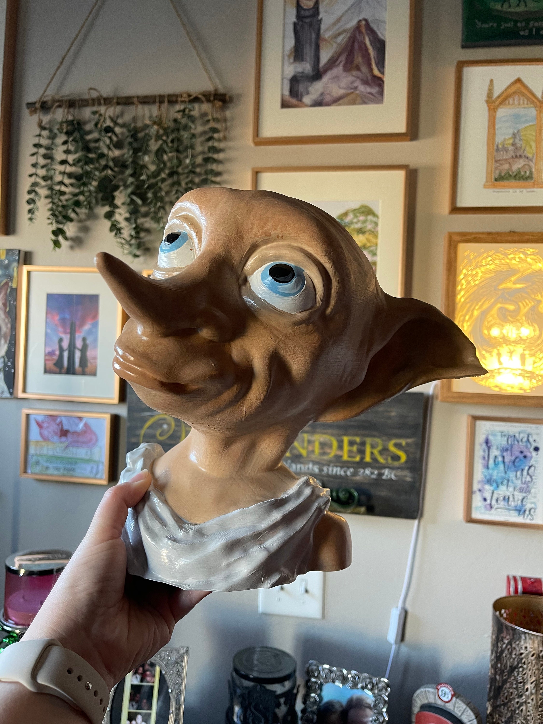 3D Printed + Hand Painted Kind Happy House Elf Bust