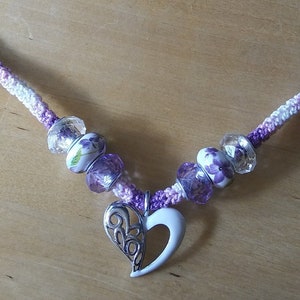 Handmade Crochet Necklace, Crocheted Necklace, Crochet Jewelry, 100% Cotton Necklace, Enameled Pendant, Purple Artisan Jewelry for Women