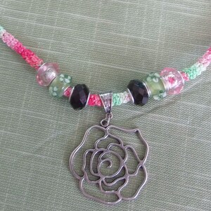 Handmade Crochet Necklace, Crocheted Necklace, Crochet Jewelry, 100% Egyptian Cotton Necklace, Rose Shape Pendant, Artisan Jewelry for Women