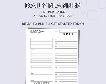 Printable Daily Planner | To Do List | Productivity Tracker | A4, A5, Letter | Instant Download | PDF