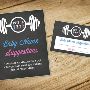 Crossfit Baby Gender Reveal Party Name Suggestions Sign and Cards