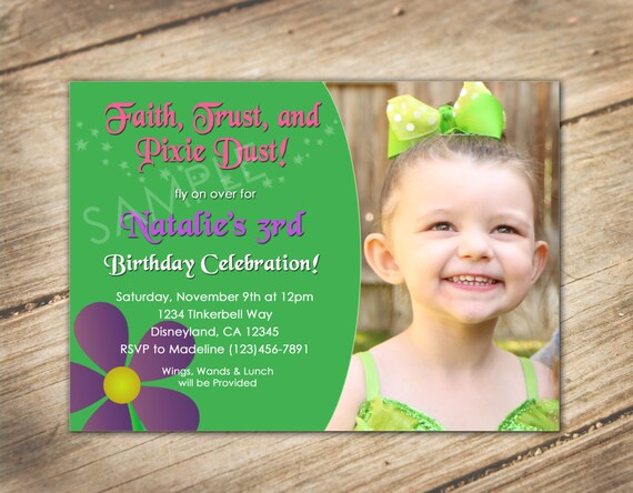 Tinkerbell Birthday Invitation Tinkerbell Theme Photo Card Etsy