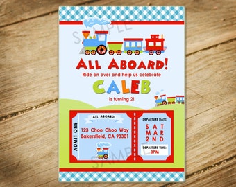 Train / Choo Choo / All Aboard Themed Birthday Party Invitation