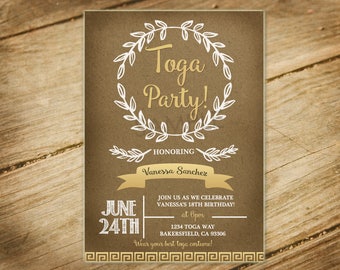 Toga Party / Greek / Gold / Laurel / Natural / Invitation