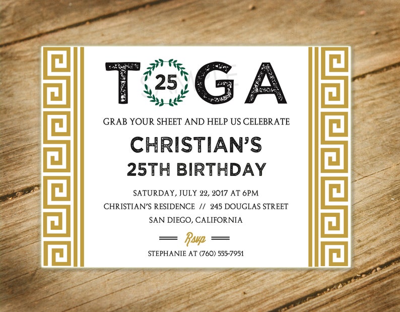 Toga Party Greek Themed Birthday Party Invitation With Etsy