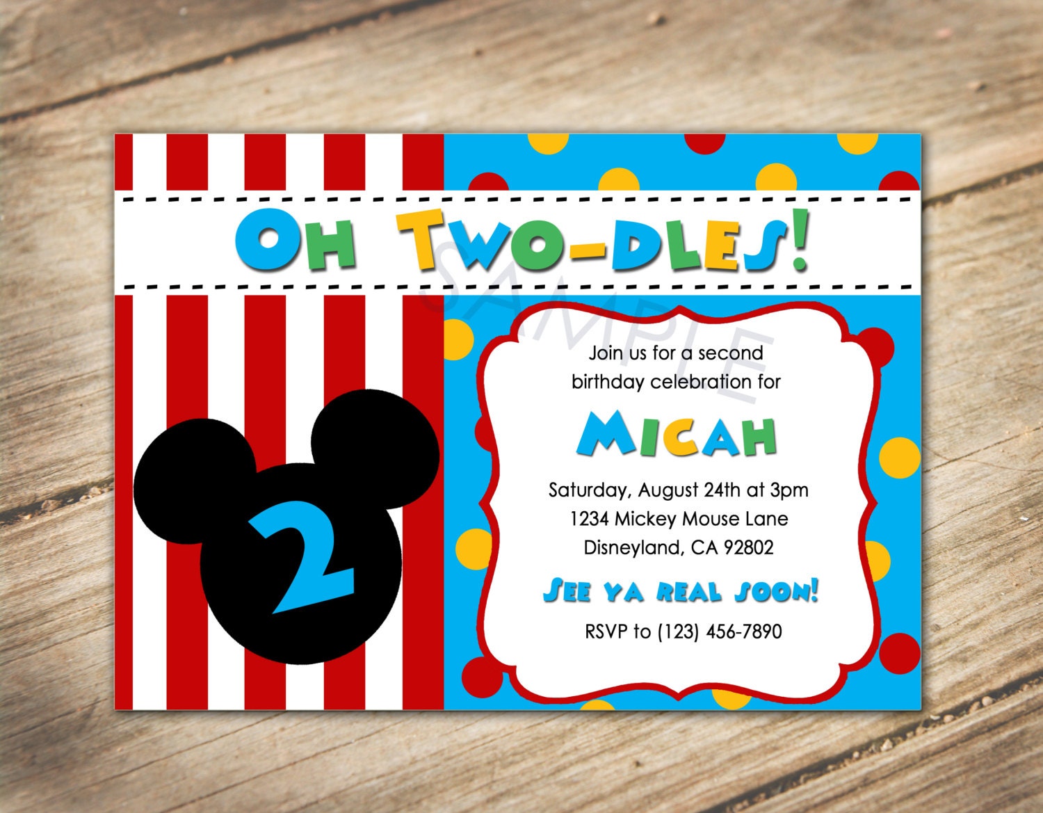Oh Two-dles 2nd Birthday Mickey / Disney Theme Invitation